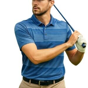 Men’s Medium Golf Polo PGA Tour Pro Series Blue Striped Performance
